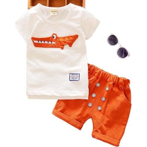 2 Pcs/Set Summer Boys Suit Cotton Kids Short Sleeve T-shirt + Short Pants Crocodile Pattern