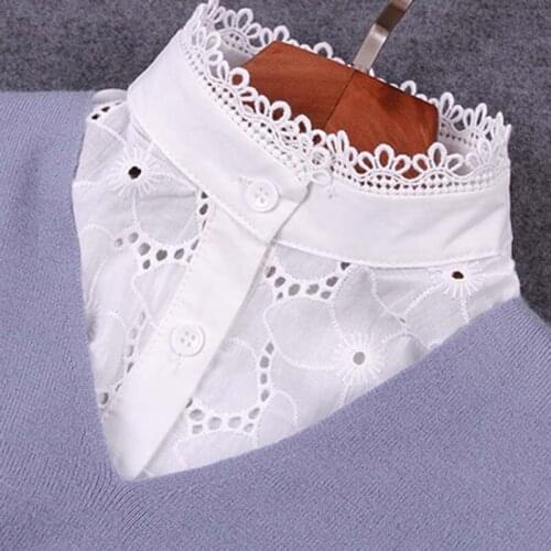 Spring Summer Womens Clothing Accessories Fashion White Lace Upright Collar Detachable Hollow Wavy Neck Wild Fake Ties