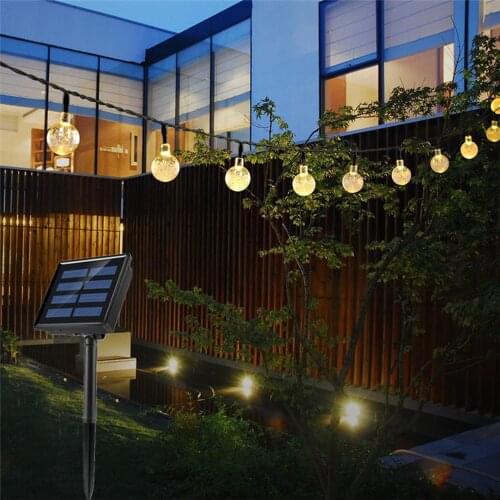 7m50leds Solar Power Crystal Ball Light String Sunlight For Garden Decor Led Garland Waterproof Outdoor Christmas Lights