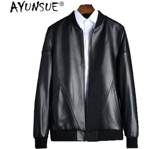 AYUNSUE 2010 Genuine Leather Jacket Men Spring Plus Size Real Sheepskin Coat for Men Bomber Jacket Leather Coats 18006 KJ2111