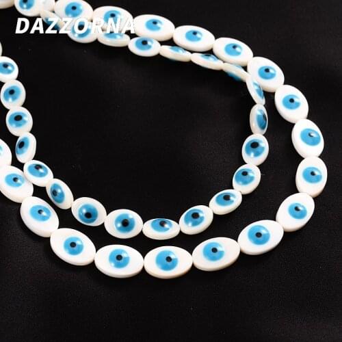 White Oval Natural Shell Pearl Beads 9/10mm Cute Blue Evil Eyes Shell Beads For Jewelry Making DIY Necklace Bracelet Accessories