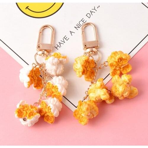 Lovely Popcorn Keychain Keyring for Women Girl Jewelry Simulated Food Snack Cute Car Key Holder Keyrings Best Friend Couple Gift