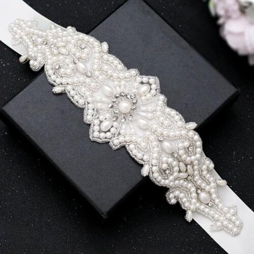 TRiXY S26A Elegant Pearls Wedding Belts for Bride with Pearls Bridal Sash Belt Bridal Dress Sashes Beaded Wedding Dress Belt