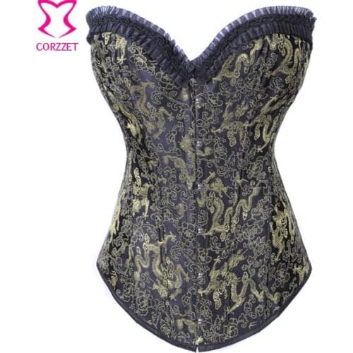 Shapewear Corselete Vintage Gold Dragon Pattern Overbust Sexy Corset Bustier Corsetto Steampunk Clothing Women Burlesque Costume