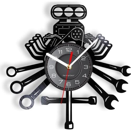 Mechanic Tools Laser Cut Longplay Wall Clock Garage Car Fixing Decorative Wall Watch Modern Hanging Decor For Car Service Center