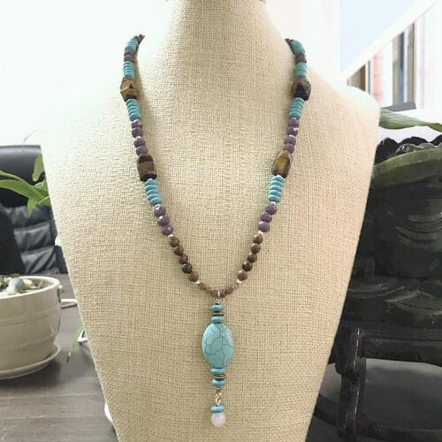 2020 Fashion Women Necklace Stone Wooden Beads Vintage style zen necklace Tibetan silver clasp Jewelry Charms Necklaces