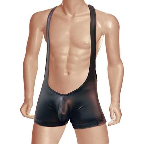 Male Sexy Fetish Mens Wet Look Boxer Briefs Lingerie Gay Fetish Wrestling Bodysuit Underwear Night Club Costume
