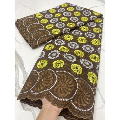 Fabric Latest Cotton Nigerian Lace Fabric 5 Yards 2021 High Quality African Party Stone Embroidery Swiss Voile Lace Fabric 4292B