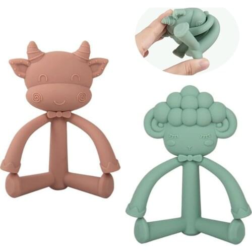 Food Grade Silicone Cartoon Baby Teether Cute Cow Sheep Molar Rod for Babies Soft Teether for Newborn Safe Baby Toy Teeth Care