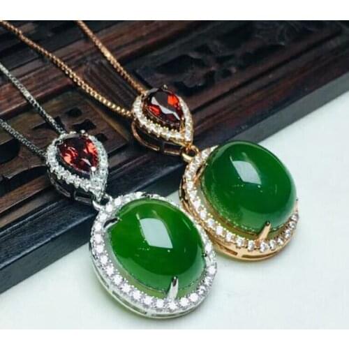 925 Silver Charms Pendant Natural Jasper Hand Made Fashion Blessing Lucky Necklace Jade Jewelry