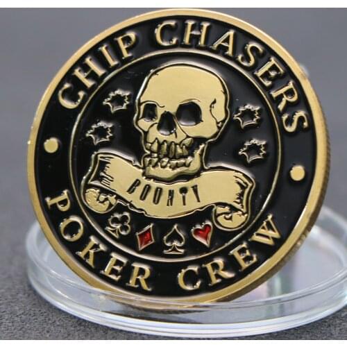 Casino Poker Chips Gold Plated Commemorative Coins "Skull Skeleton" Poker Card Guard Souvenir Gifts With Coin Capsule