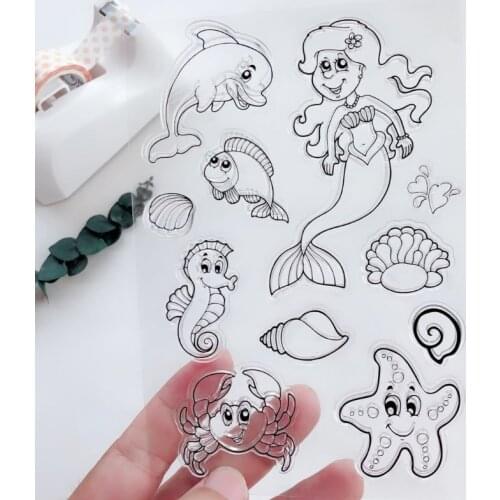 Mermaid Aquatic Creature Clear Stamps Scrapbooking Rubber Stamp Handmade DIY Decoration Craft Supplies Stamps for Card Making