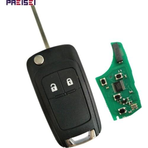 PREISEI 2 Buttons Complete Flip Car Remote Key For Opel Vauxhall Key Replace 433MHZ ID46 Electronic Chip