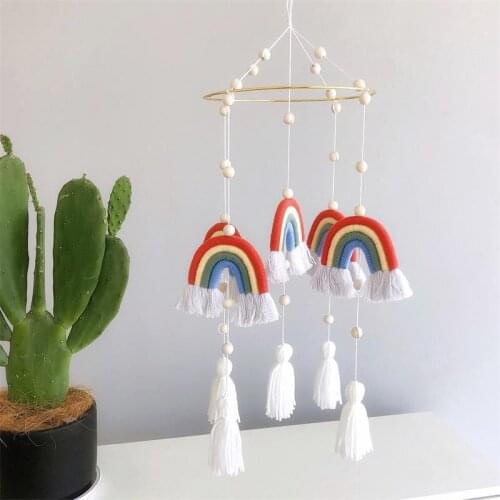 Nordic Style Rainbow Tapestry Hand Woven Macrame Hanging Ornaments Rings Furnishings Home Baby Kids Bedroom Wall Decoration