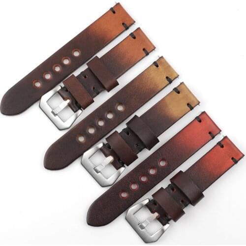 Cowhide Leather Watchband 20mm Vintage Watch Strap Handmade Stitching Watch Replacement Accessories