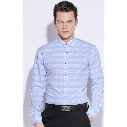 GREVOL New Arrival Striped 100% Cotton Casual Shirts Men Striped Shirts Male Slim Fit Long Sleeve Social Business Shirts