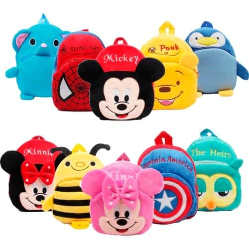 New Disney cute cartoon children plush backpack Minnie Hello Kitty Spiderman toy boy girl baby school bag cute Christmas gift