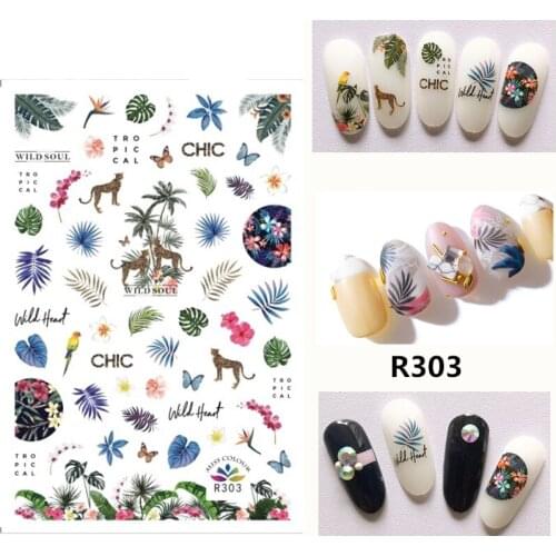 Self-adhesive 3D Stickers for Nails Leopard Green Leaf Coconut Tree Nail Art Decorations Fashion Stickers Women Girl Nail Foil