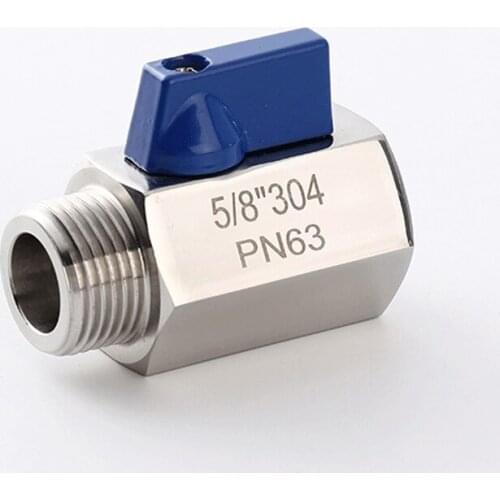 G 5/8" BSP Male 7/8"-14 Mini Sanitary Ball Valve Homebrew Beer SUS 304 Stainless Steel With Blue Hanlde For Homebrew