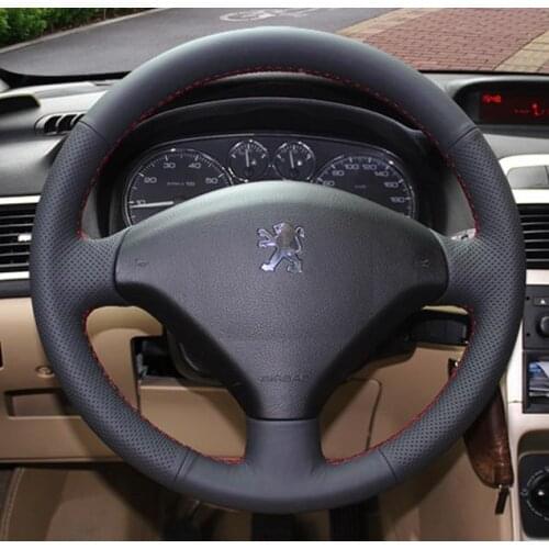 Sewing genuine leather car steering wheel cover Car accessories For Peugeot 307