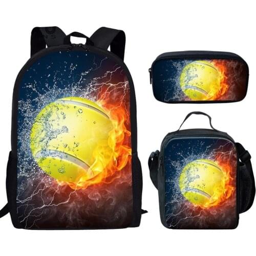 School Bags For Teenage Girls Boys Tennis/Volleyball/Billiards/ Blazing Golf Boll 3D Print Ball On Fire Water Series