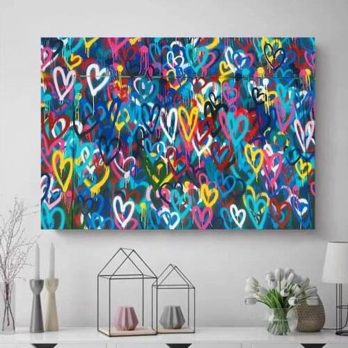 Modern Graffiti Group of Colorful Love Hearts Posters and Prints Canvas Paintings Wall Art Pictures for Living Room Decor
