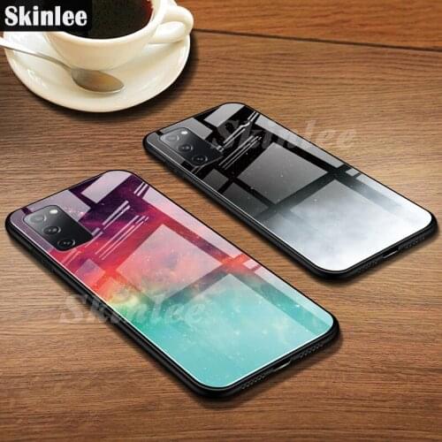Skinlee For Samsung Galaxy A03S A02S Case Tempered Glass Case Feather Print Shockproof Cover For Samsung S20 S21 FE Phone Case