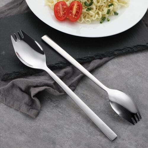 One Piece Fork Spoon 304 Stainless Steel Spoon Lovely Childrens Salad Fork Creative Long Handle Spoon Fork Tableware