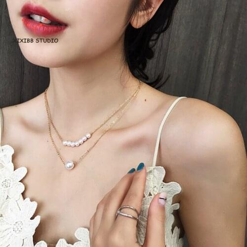 YuanS 2020 Ins red simple double-layer pearl necklace womens clavicle chain short neck Choker jewelry pendant