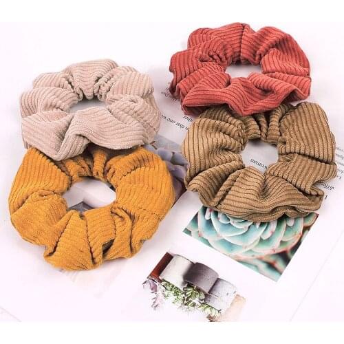 Fashion Women Scrunchie Elegant Solid Color Corduroy Elastic Hair Band Girl Hair Scrunchies Hair Ties Headdress Hair Accessories