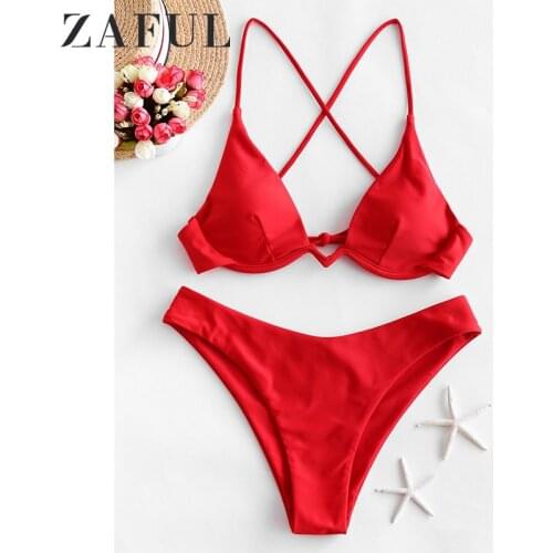 ZAFUL Tie Dye Bikini 2020 Women High Cut Swimwear Crisscross Push Up swimsuit Bandage Sexy Spaghetti Straps Summer Bathing Suit