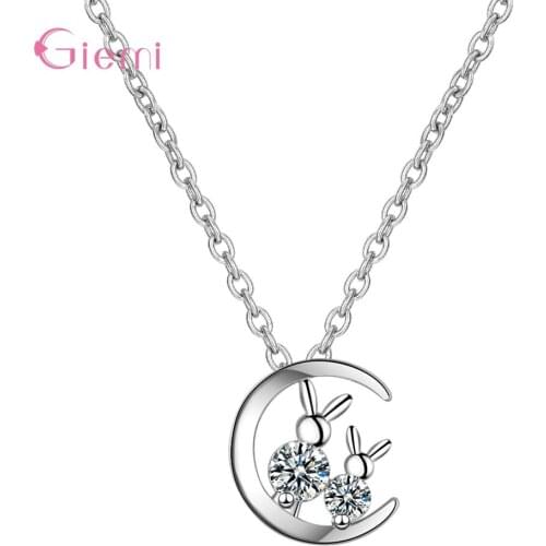 Simple Temperament 925 Sterling Silver Cubic Zircon Rabbit Moon Necklace Pendant Fashion Trendy Jewelry for Women