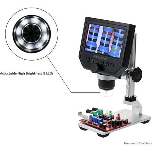 1-600 Times Digital Microscope Electronic 4.3 Inch Display G600 Liter Frame Electron Microscopes with Metal Bracket 16 Languages