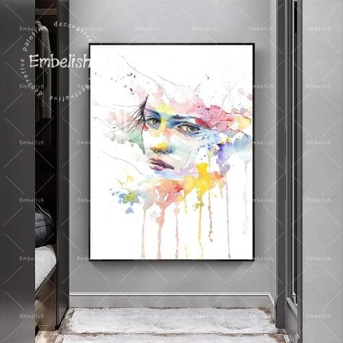 1 Pieces Watercolor Abstract Colorful Woman Portrait HD Spray On Canvas Paintings For Living Room Home Decor Posters Artworks