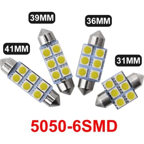 1x C5W 31mm 36mm 39mm 41mm Festoon Led Dome Reading Light 5050 6SMD Festoon Car Interior Dome Light