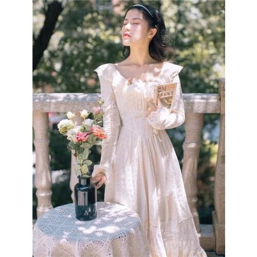 2019 new fashion womens French Vintage Embroidered Dress Sweet