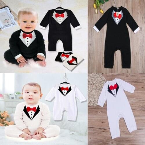 2020 Baby Spring Autumn Clothing Gentleman Newborn Baby Boy Long Sleeve Bow Jumpsuit Outfit Romper 2 Style Clothes