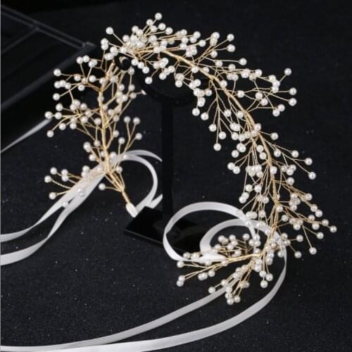 2020 Trendy Small Simulated Pearl Crystal Hairbands for Women Charm Round Beads Wedding Hairbands Jewelry Accessory Party Gifts