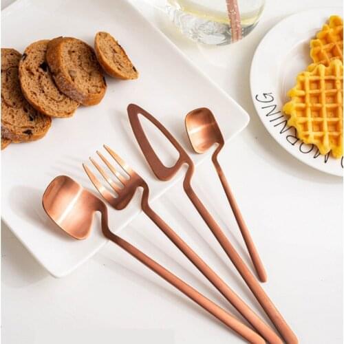 4pcs Rosegold Cutlery Sets Tableware Set Kitchen Decor Spoon Fork Knife kitchen Tools Cream Desserts Soup Coffee Use Dinnerware