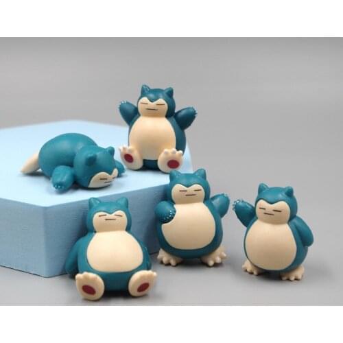 5pcs/set New PMGBA Cute Pokemon Ornaments Pet Collection Sleepy Pikachu Bulbasaur Snorlax Anime Plush Bas Figures Model Toys