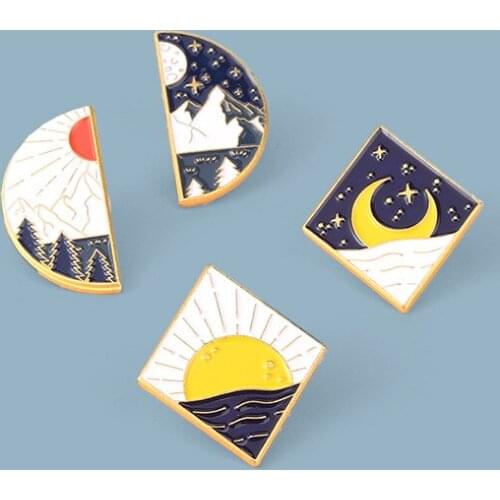 New landscape picture series design day and night sunrise badge brooch