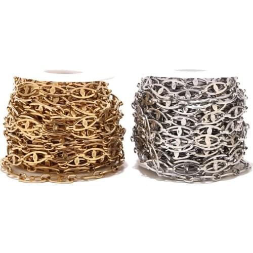 1Meter Stainless Steel Gold Tone 7.5mm Width Eye Chains Oval Charm Link Chain for DIY Jewelry Necklaces Making Findings