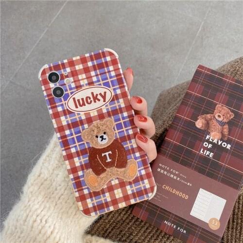 Lucky Lattice embroidery bear soft phone case for iphone 11 12 mini pro MAX XS XR X Cute cover protection for iphone 12pro max