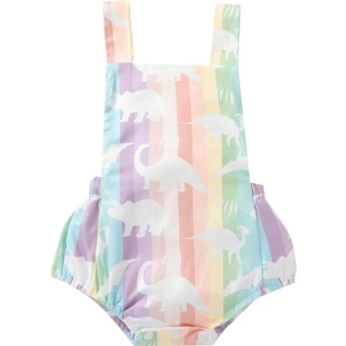 Toddler Newborn Baby Clothes Dinosaur Print Short Romper Sleeveless Square Collar Backless Sling Jumpsuit Childrens Clothing