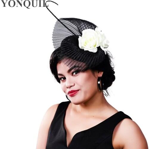Elegant Dotted Mesh Bridal HATS Wedding Hats And Fascinators For Woman Party Feather Veil Headdress Vintage Tocados Sombreros