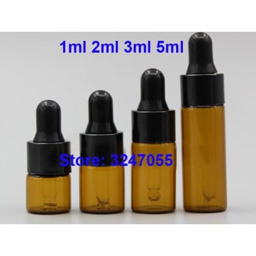 1ml2ml3ml5ml 50/100/200pcs Amber Empty Glass Dropper Fragrance Bottle, Aromatherapy Essential Oil Reagent Pipette Brown Vials