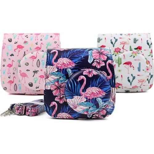 Flamingo Case PU Pouch Camera Bags With Strap Protector Cover For Fujifilm Instax Mini 8/8+/9 Instant Camera
