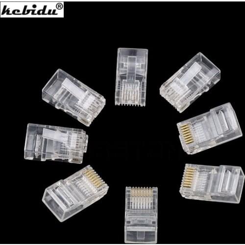 Kebidu 100PCS RJ45 RJ-45 Ethernet Cables Module Plug Network Connector for UTP Cat5 Cat5e Network Cable Crystal Heads 8P8C Good