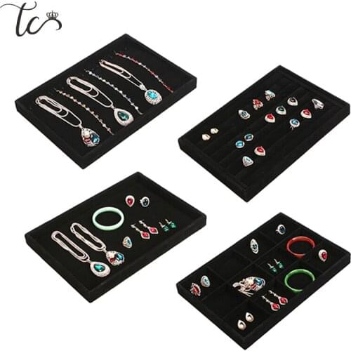 Ring Pendant Velvet Display Tray Holder Earring Jewelry Storage Case Jewelry Box Showcase Jewelry Organizer Black Series
