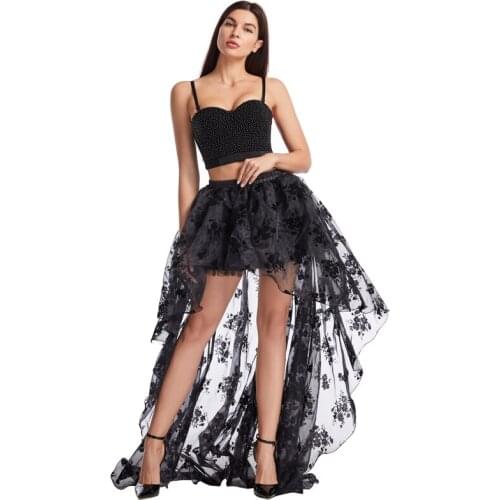 Two Piece Black Pearl Beaded Brassiere Push Up Bralette Crop Top Bra And Skirt Set Gothic Club Outfits For Women Sexy Party Wear